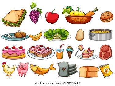 Food and ingredients set illustration