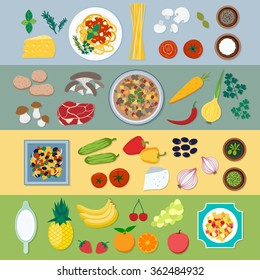 Food ingredients vector flat illustration