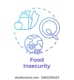 Food insecurity blue gradient concept icon. Agricultural industry problems danger. Impact of water crisis. Round shape line illustration. Abstract idea. Graphic design. Easy to use in booklet