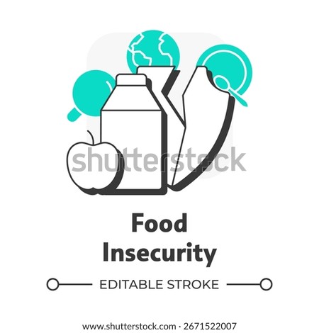 Food insecurity flat outline concept icon. Lack of products. Agricultural industry problems danger. Impact of water crisis. Modern line illustration with green glyphs. Conceptual visual. Easy to edit