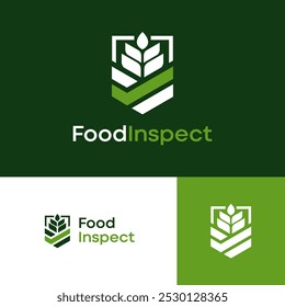 Logotipo de inspección de alimentos, diseño de logotipo de escudo de cuidado de alimentos