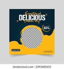 Food Instagram social media post template., Restaurant fast Food Promotion offer poster, Red and Yellow background color shape vector Eps10.