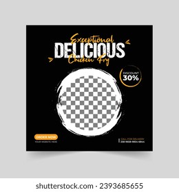 Food Instagram social media post template., Restaurant fast Food Promotion offer poster, Red and Yellow background color shape vector Eps10.