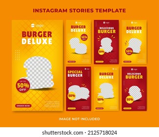 Food Instagram Story Post Template Design. Suitable For Social Media Post Restaurant And Culinary Promotions. Set Of Editable Sales Banners. Red And Yellow Background Colors With Vector Outlines.