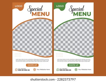 Food instagram story post template design. Suitable for Social Media Post Restaurant and culinary promotions. Set of editable sales banners. Red and Yellow background colors with vector outlines.