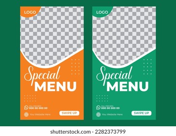 Food instagram story post template design. Suitable for Social Media Post Restaurant and culinary promotions. Set of editable sales banners. Red and Yellow background colors with vector outlines.