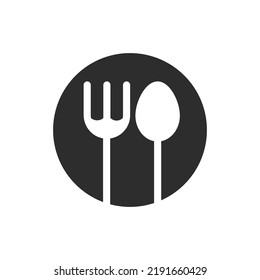 Food intake icon. Fork and spoon. Monochrome black and white symbol