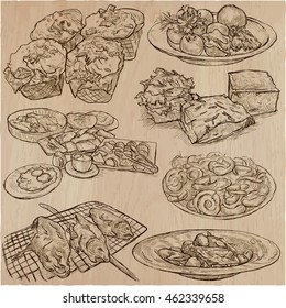 Food. International Cuisine. Collection of hand drawn vector illustrations.