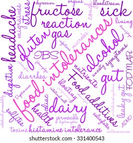 Food Intolerances word cloud on a white background. 