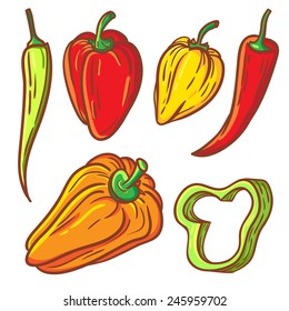 Food isolated icons. Pepper illustrations.