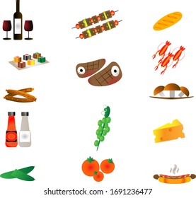 food, isolated, vegetable, collection, fruit, sushi, set, white, fish, vegetables, illustration, vector, icon, pepper, red, cucumber, tomato, cabbage, orange, pattern, apple, pizza, healthy, diet, tom