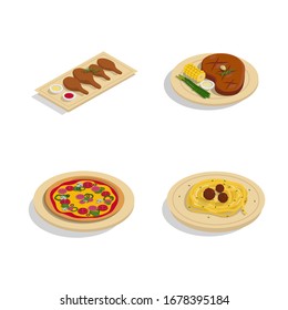 food isomestric on plate with flat illustration