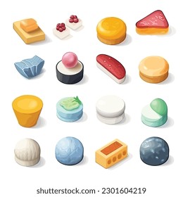 Food isometric set vector collection sushi and sweats