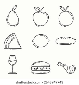 Food item editable vector doodle icons 