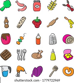 Food Items Doodle Icons Pack 
