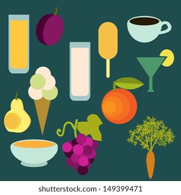 Food items flat icons set