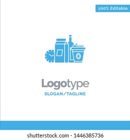 Food, Items, Milk, Items, Coffee Blue Solid Logo Template. Place for Tagline