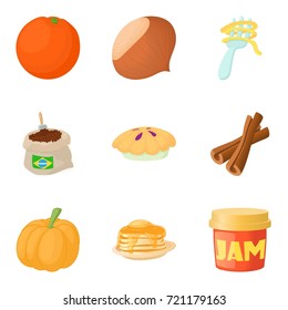 Food with jam icons set. Cartoon set of 9 food with jam vector icons for web isolated on white background