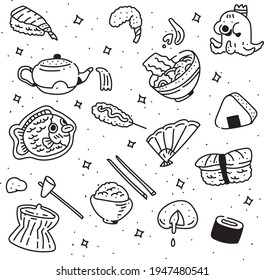 food of Japan . Japan food doodle style . hand drawing style