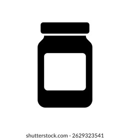 Food Jar Icon – Black Silhouette Vector of Grocery Packaging with Lid and Label on White Background