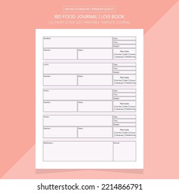 Food Journal | Food Log Book | Food Note Book Printable Template