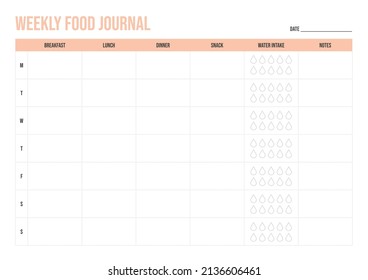 Food journal, weekly meal planner