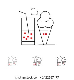 Food, Juice, Glass, Ice Cream, Cone Bold and thin black line icon set