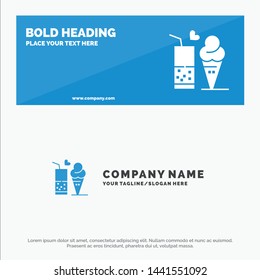 Food, Juice, Glass, Ice Cream, Cone SOlid Icon Website Banner and Business Logo Template