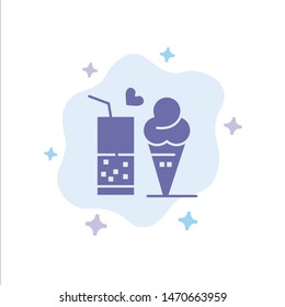Food, Juice, Glass, Ice Cream, Cone Blue Icon on Abstract Cloud Background. Vector Icon Template background