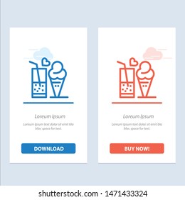 Food, Juice, Glass, Ice Cream, Cone  Blue and Red Download and Buy Now web Widget Card Template. Vector Icon Template background