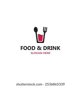 logotipo de comida e suco, talheres combinam com design de logotipo de vidro conceito moderno