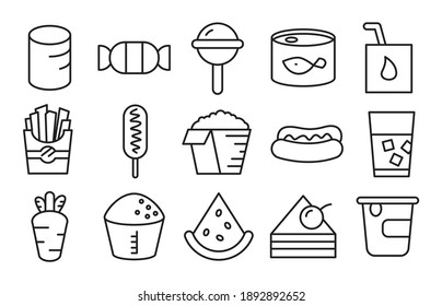 food and junk food icons set line design