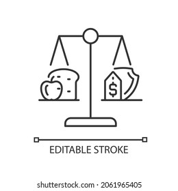 Food justice linear icon. Volunteer organization. Food insecurity. Access to healthy nutrition. Thin line customizable illustration. Contour symbol. Vector isolated outline drawing. Editable stroke