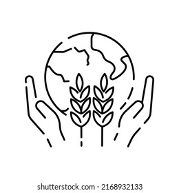 Food justice. Volunteer organization poor. Food insecurity. Global food crisis world line icon. Grain, wheat or cornflour. Hunger, poverty and famine. Help market price