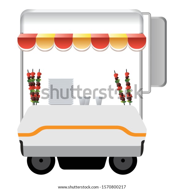 Food kiosk icon. Cartoon of\
food kiosk vector icon for web design isolated on white\
background