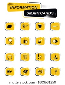 Food and kitchen color vector icons on information smart cards for user interface design
