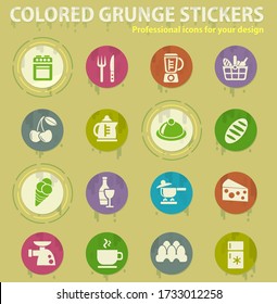 food and kitchen colored grunge icons with sweats glue for design web and mobile applications