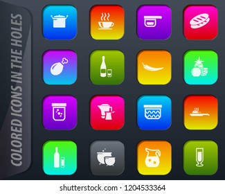 Food and kitchen colored icons in the holes easily adapt to any background