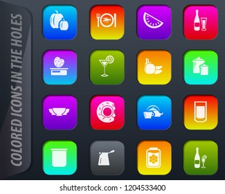 Food and kitchen colored icons in the holes easily adapt to any background