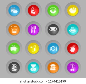 food and kitchen colored plastic round buttons vector icons for web and user interface design