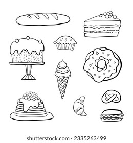 Food kitchen doodles hand drawn sketchy symbols 