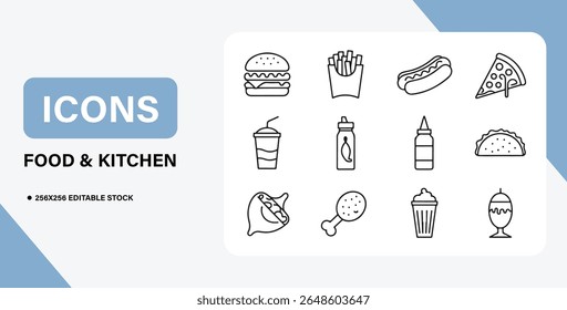 Comida e cozinha Icon Bundle - Cozinhar, utensílios, refeições e símbolos culinários