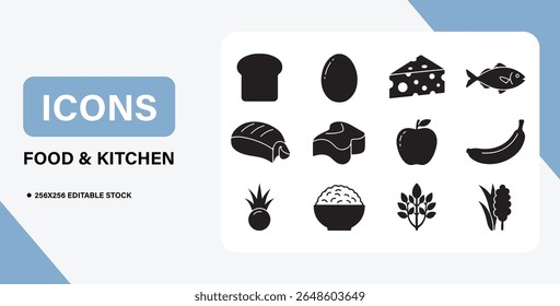 Food and Kitchen Icon Bundle – Cooking, Utensils, Meals, and Culinary Symbols