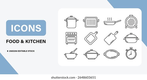 Food and Kitchen Icon Bundle – Cooking, Utensils, Meals, and Culinary Symbols