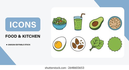Food and Kitchen Icon Bundle – Cooking, Utensils, Meals, and Culinary Symbols