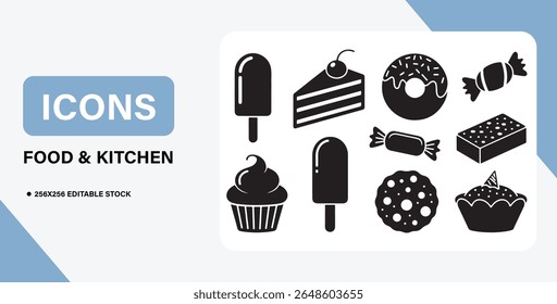 Food and Kitchen Icon Bundle – Cooking, Utensils, Meals, and Culinary Symbols
