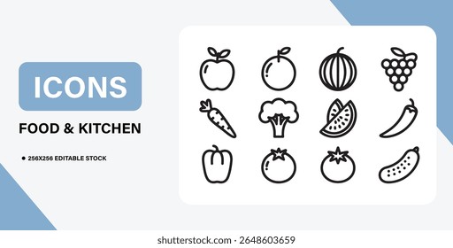 Food and Kitchen Icon Bundle – Cooking, Utensils, Meals, and Culinary Symbols