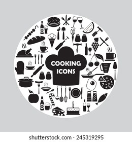 Food and kitchen icons set. Vector illustration.