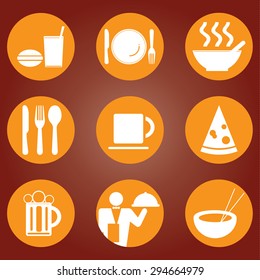 Food and Kitchen Icons Set for Web. Set of icons with food and drinks for restaurant or commercial.