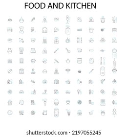 food and kitchen icons, signs, outline symbols, concept linear illustration line collection